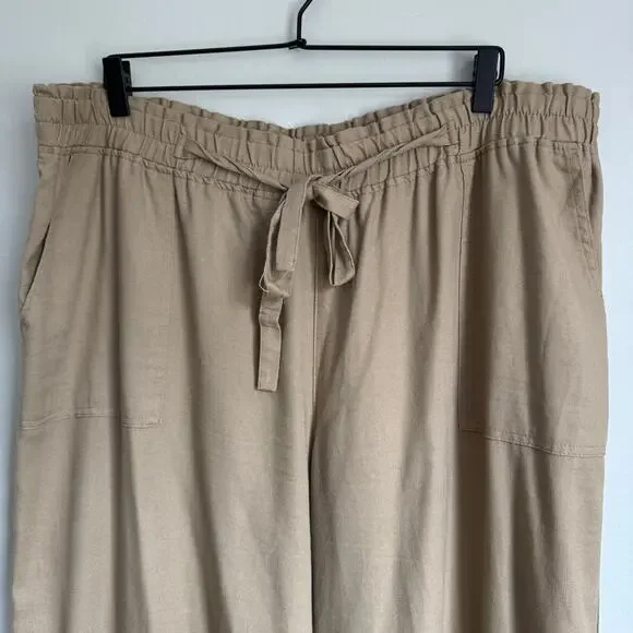 Ashley Stewart Women's Linen Blend Pants Tan Size 20 Pull On Wide Leg NWT 2X - Picture 2 of 11